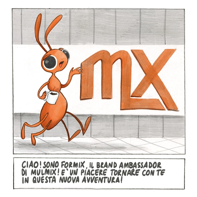 ForMix, la formica arancione di Mulmix, nella prima puntata del fumetto ForMix dedicato alla presentazione dell’azienda.